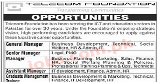 Telecom Foundation Pakistan Jobs 2022 for Assistant Managers, Managers ...